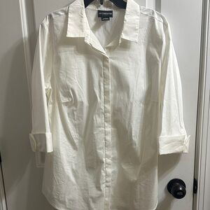 Liz Claiborne White Button-Front 3/4 Sleeve Blouse